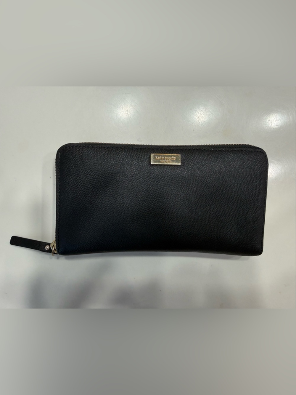 Kate Spade Black Saffiano Leather Zip Around Wallet Gold Logo Long Wallet